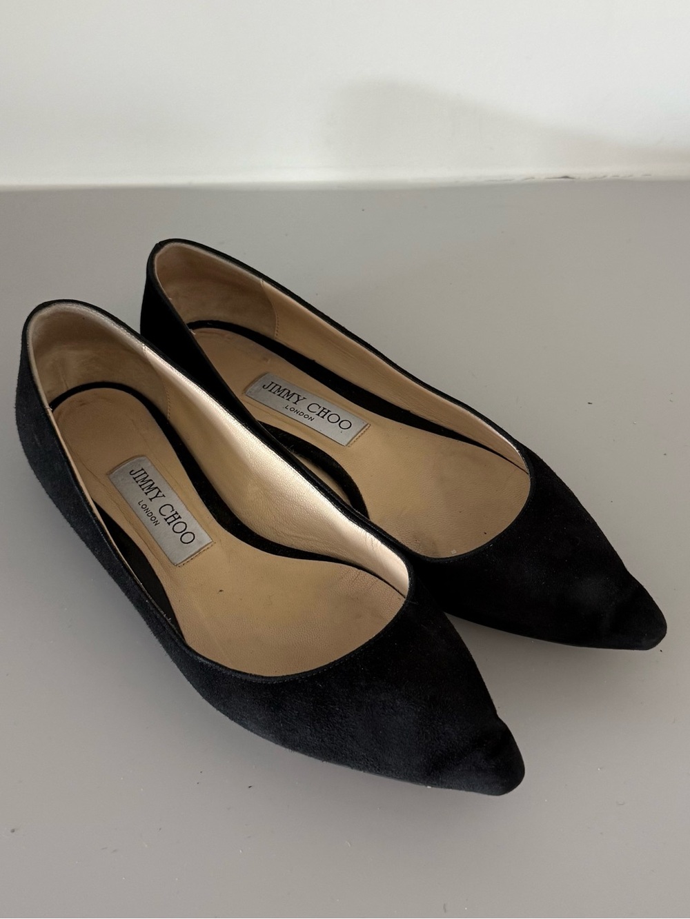 Jimmy Choo Black Suede Pointed Toe Flats